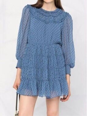 Sandro Paris Gwen Blue Polka Dot Dress